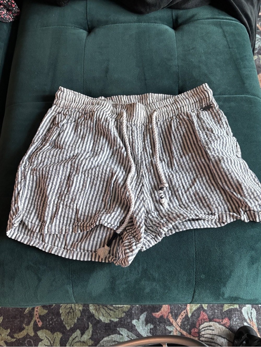 100% Cotton Striped Lounge Shorts - Grey & White